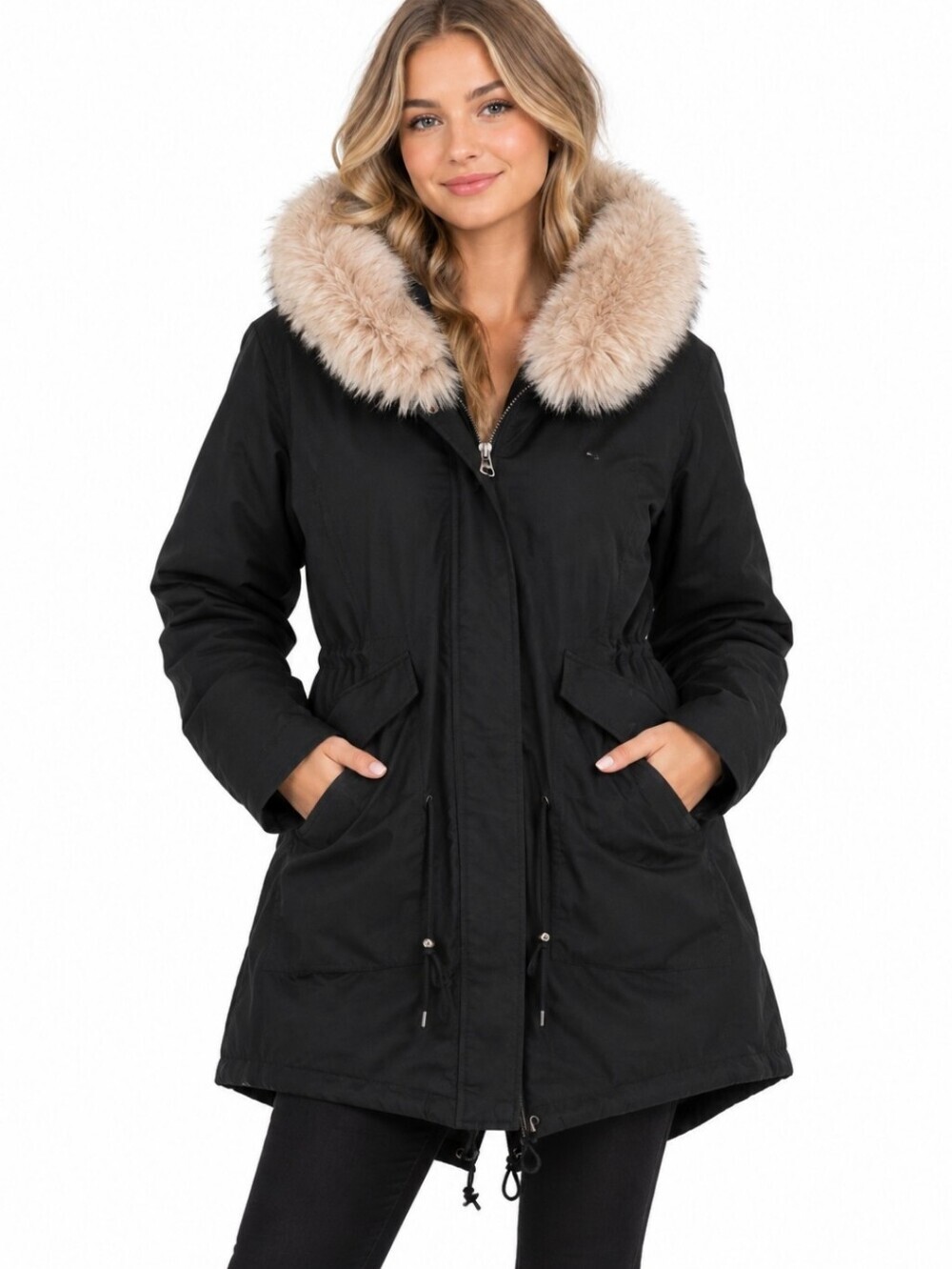 AVA & KRIS ~Woman Size S~ Black Parka Jacket 4in1 Rabbit Fur NWOT.